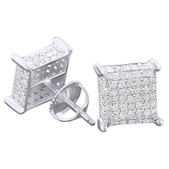 Round Cut White Natural Diamond Pave Set Stud Earrings In 10K Solid White Gold (0.9 Ct)