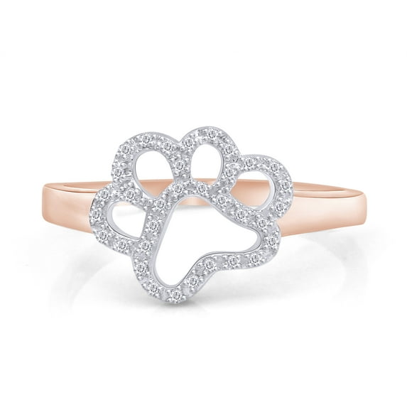 AFFY 0.1CT White Natural Diamond Paw Print Band Ring 14k Rose Gold over Sterling Silver-14