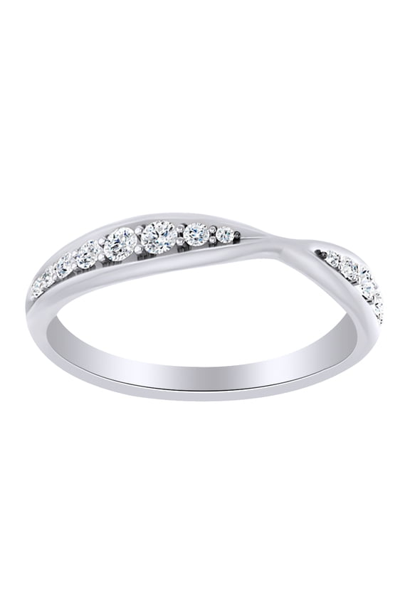 Round Cut White Natural Diamond Pinched Contour Band Ring In 14K Solid White Gold (0.25 Ct)