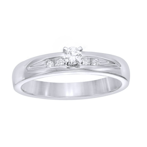 Round Cut White Natural Diamond Promise Ring in 10k White Gold (0.12 Cttw)