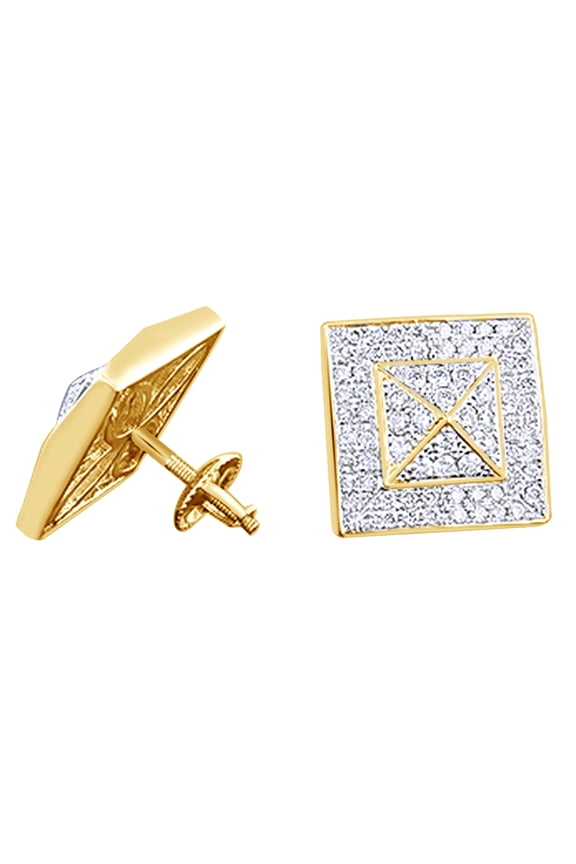 Round Cut White Natural Diamond Pyramid Stud Earrings In 14K Solid Yellow Gold (1.40 Ct) By