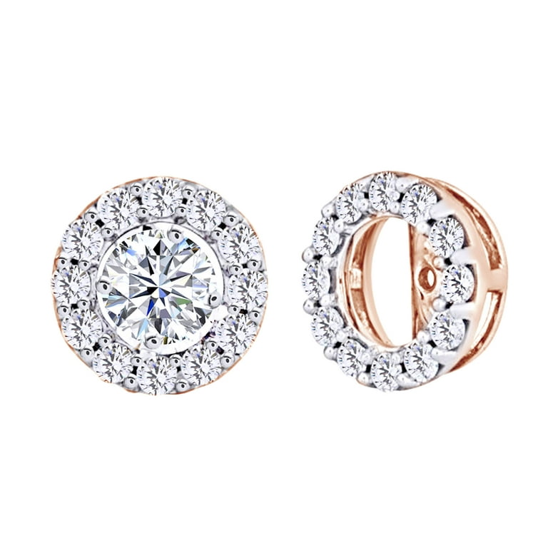 Round Cut White Natural Diamond Rounded Circle Stud Earrings Jacket Only In  14K Solid Rose Gold (0.5 Cttw)