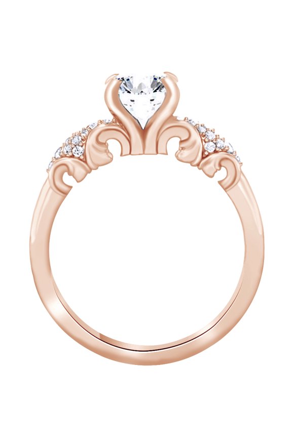 Round Cut White Natural Diamond Semi Mount Engagement Ring In 14K Solid Rose Gold (0.16 Ct)
