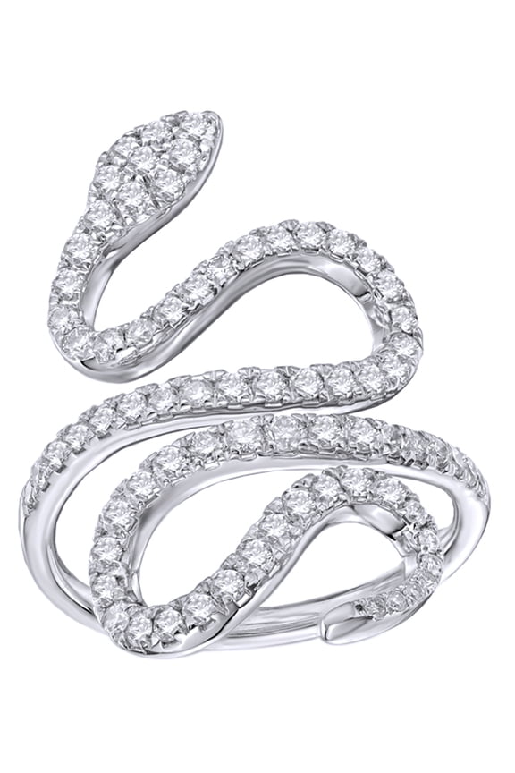 Round Cut White Natural Diamond Snake Ring in 10K White Gold (1 cttw)