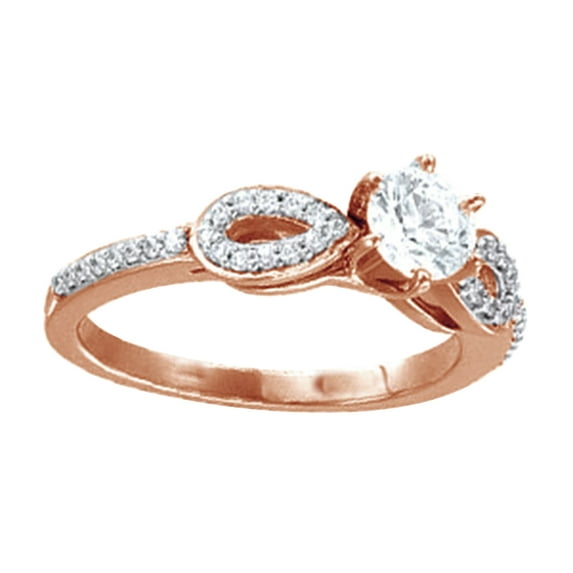 AFFY Round Cut White Natural Diamond Solitaire Engagement Ring In 14K Solid Rose Gold