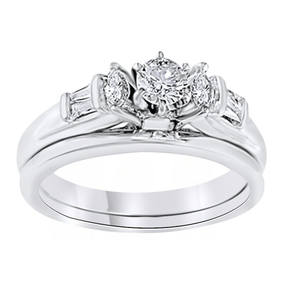 AFFY Round Cut White Natural Diamond Solitaire Engagement Wedding Ring Set In 14K Solid White Gold (0.5 Ct)