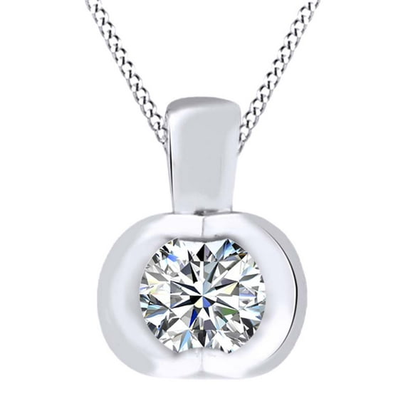 AFFY Round Cut White Natural Diamond Solitaire Pendant Necklace In 14K Solid White Gold (1/2 Cttw)