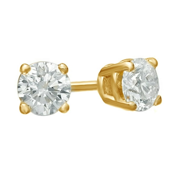 AFFY Round Cut White Natural Diamond Solitaire Stud Earrings In 14K Solid Yellow Gold (0.5 Ct)