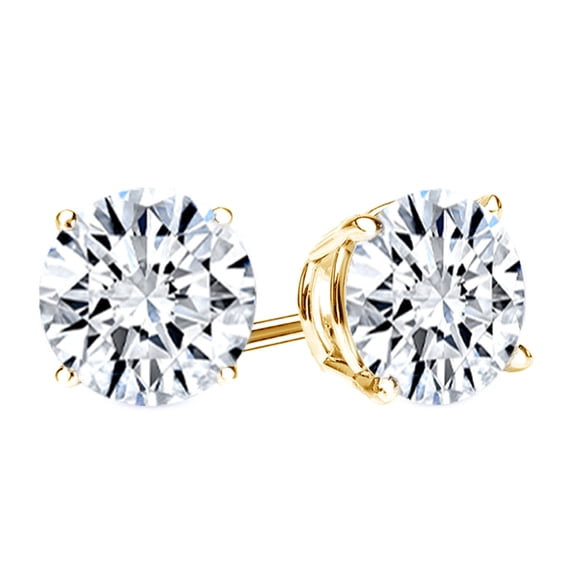 Round Cut White Natural Diamond Solitaire Stud Earrings In 14K Solid Yellow Gold (1.25 Ct)