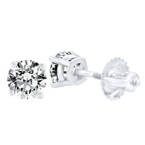 Round Cut White Natural Diamond Solitaire Stud Earrings In 14k White Gold