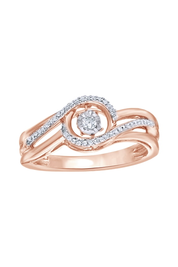 Round Cut White Natural Diamond Split Bypass Ring in 10k Rose Gold