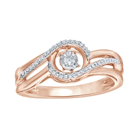 Round Cut White Natural Diamond Split Bypass Ring in 10k Rose Gold