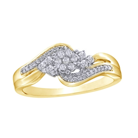 Round Cut White Natural Diamond Split Shank Flower Promise Ring in 10k Yellow Gold (0.2 Cttw)
