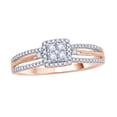 thumbnail image 1 of Round Cut White Natural Diamond Square Frame Cluster Split Shank Ring in 10k Rose Gold (0.33 Cttw), 1 of 1