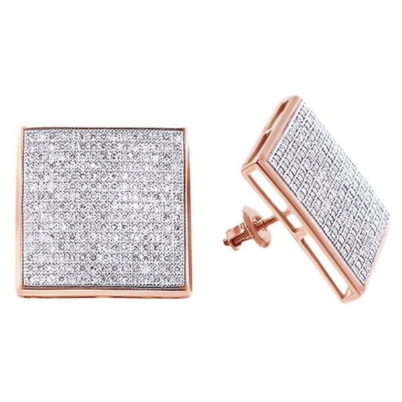 AFFY Round Cut White Natural Diamond Square Stud Earrings In 10K Solid Rose Gold (1.25 Ct)