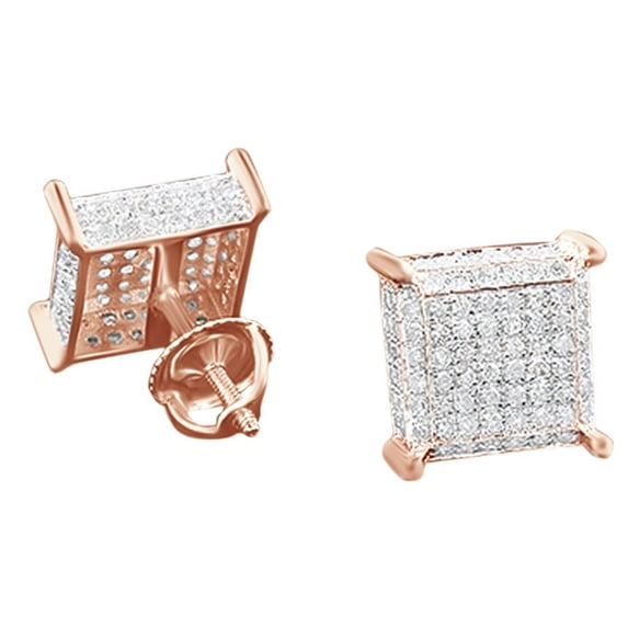 AFFY Round Cut White Natural Diamond Square Stud Earrings In 10K Solid Rose Gold (1 Ct)
