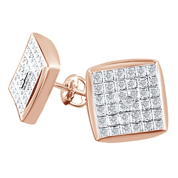 AFFY Round Cut White Natural Diamond Square Stud Earrings In 14K Solid Rose Gold (0.45 Ct)