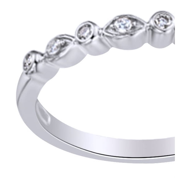 AFFY Round Cut White Natural Diamond Stackable Engagement Wedding Ring In 14K Solid White Gold (0.12 Ct)