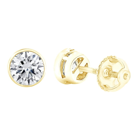 AFFY Round Cut White Natural Diamond Stud Earrings In 14k Yellow Gold