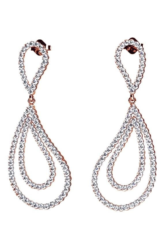 Round Cut White Natural Diamond Tear-Drop Earrings In 14K Solid Rose Gold (1.41 Ct)