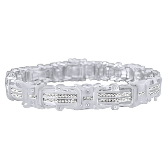 AFFY Round Cut White Natural Diamond Tennis Bracelet In 14k White Gold Over Sterling Silver (0.50 cttw)-8.5"