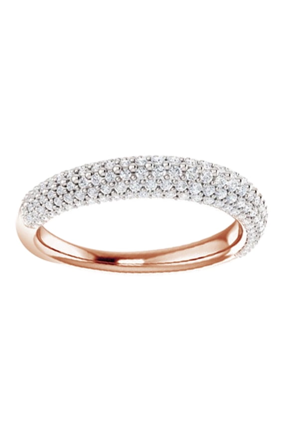 Round Cut White Natural Diamond Three Row Band Ring In 14K Solid Rose Gold (0.5 Ct), Size-7.5