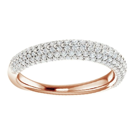 AFFY Round Cut White Natural Diamond Three Row Band Ring In 14K Solid Rose Gold (0.5 Ct), Size-7.5