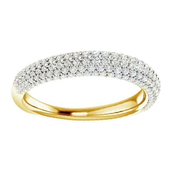 AFFY Round Cut White Natural Diamond Three Row Band Ring In 14K Solid Yellow Gold (0.5 Ct), Size-8.5
