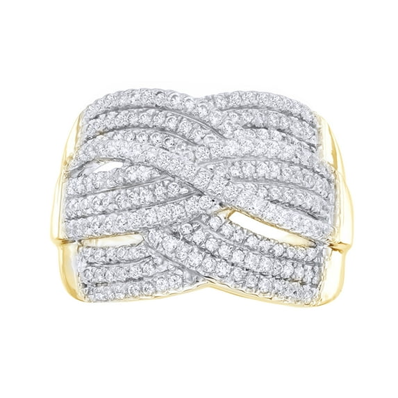 AFFY Round Cut White Natural Diamond Three Row Woven Ring in 10K Yellow Gold (1 cttw)