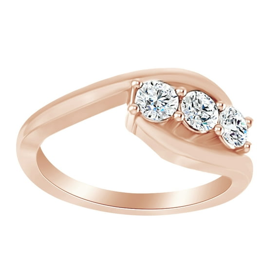 AFFY Round Cut White Natural Diamond Three Stone Anniversary Band Ring In 14K Solid Rose Gold (0.62 Ct)