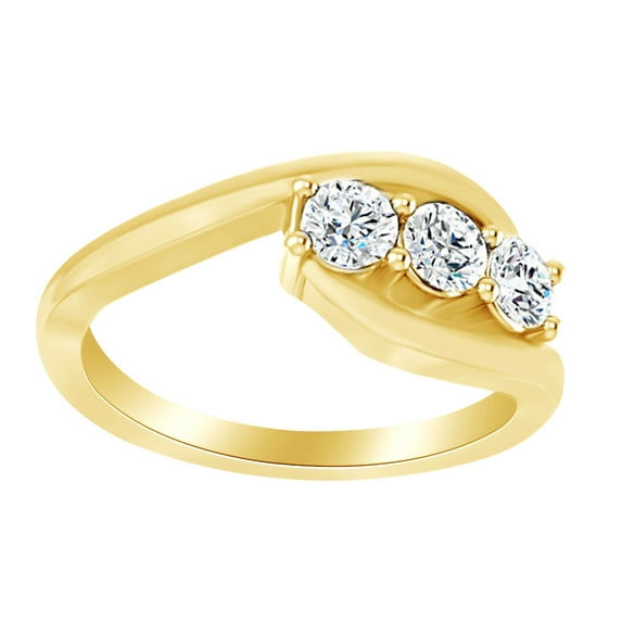 AFFY Round Cut White Natural Diamond Three Stone Anniversary Band Ring In 14K Solid Yellow Gold (0.62 Ct)