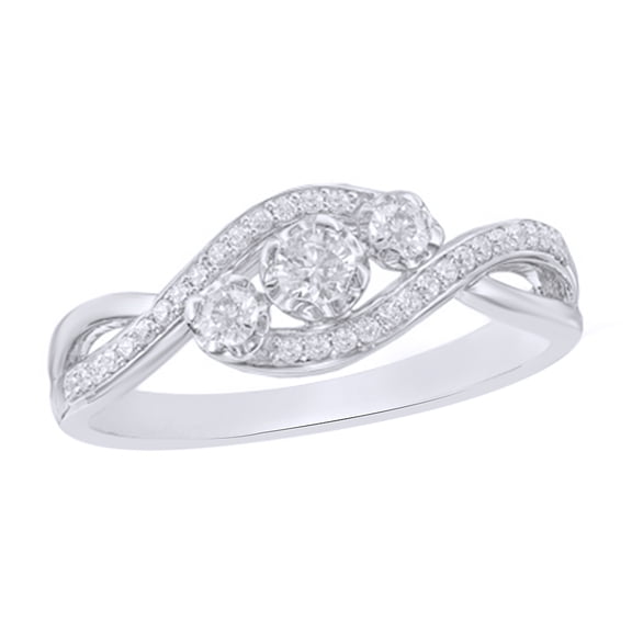 Round Cut White Natural Diamond Three Stone Bypass Ring in 10k White Gold (0.33 Cttw)