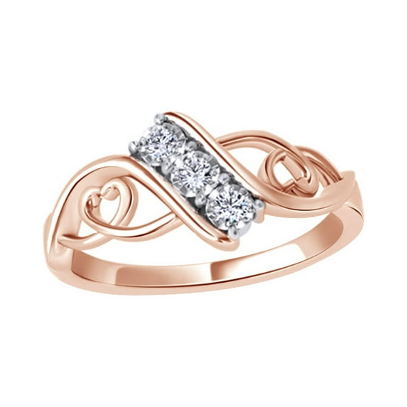 Round Cut White Natural Diamond Three Stone Bypass with Hearts Ring in 14K White Gold in 14k Solid Gold