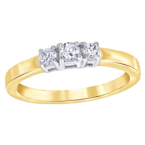 Round Cut White Natural Diamond Three Stone Engagement Ring in 10k Yellow Gold (0.25 Cttw)