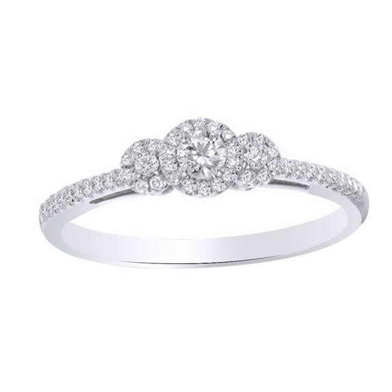 Round Cut White Natural Diamond Three Stone Frame Engagement Ring in 10k White Gold (0.25 Cttw)