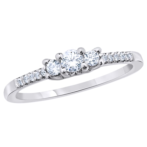 Round Cut White Natural Diamond Three Stone Promise Ring in 10k White Gold (0.33 Cttw)