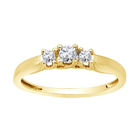 Round Cut White Natural Diamond Three Stone Promise Ring in 10k Yellow Gold (0.25 Cttw)