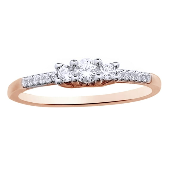 Round Cut White Natural Diamond Three Stone Ring in 10k Rose Gold (0.33 Cttw)