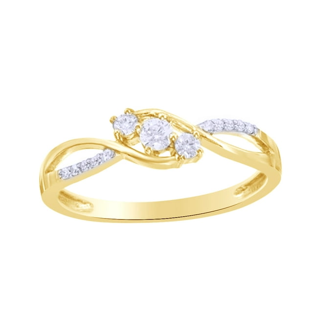 Round Cut White Natural Diamond Three Stone Twist Engagement Ring in 10k Yellow Gold (0.2 Cttw)