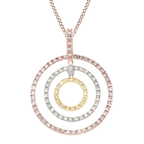 AFFY Round Cut White Natural Diamond Three Tone Circle Pendant Necklace In 14k Rose Gold (0.75 Cttw)