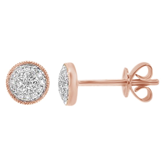 AFFY Round Cut White Natural Diamond Tiny Circle Stud Earrings In 14K Solid Rose Gold (0.11 Ct)