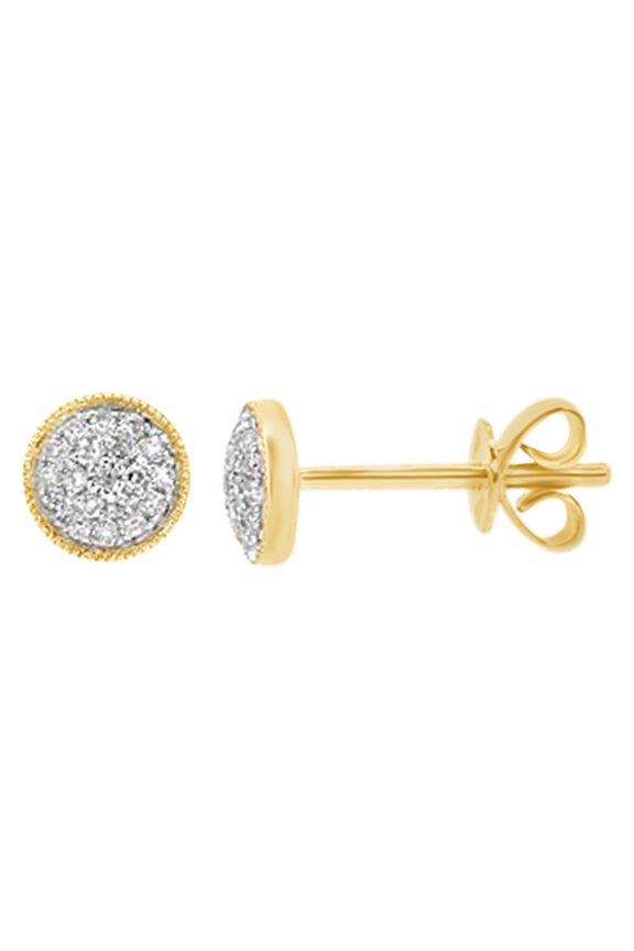 Round Cut White Natural Diamond Tiny Circle Stud Earrings In 14K Solid Yellow Gold (0.11 Ct)