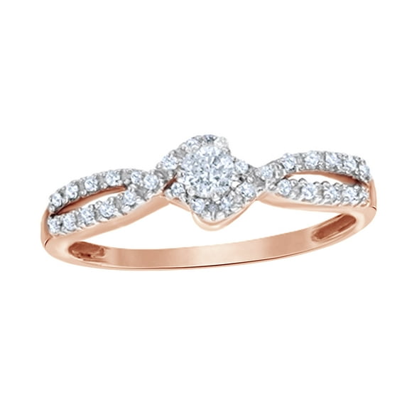 Round Cut White Natural Diamond Twist Shank Promise Ring in 10k Rose Gold (0.25 Cttw)