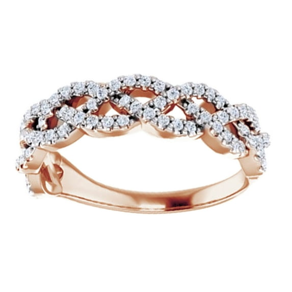 AFFY Round Cut White Natural Diamond Twisted Band Ring In 14K Solid Rose Gold (0.33 Ct), Size-4