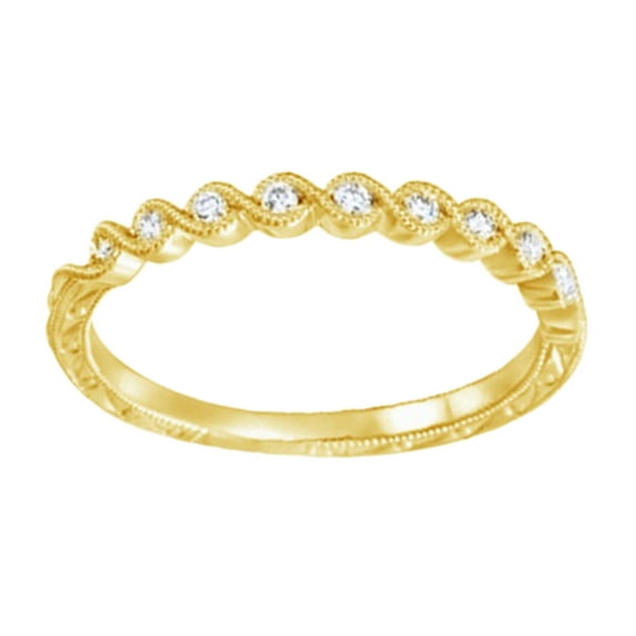 AFFY Round Cut White Natural Diamond Twisted Band Ring In 14K Solid Yellow Gold (0.12 Ct), Size-10.5