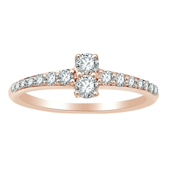 AFFY Round Cut White Natural Diamond Two Stone Engagement Ring In 14K Solid Rose Gold (0.5 Cttw)