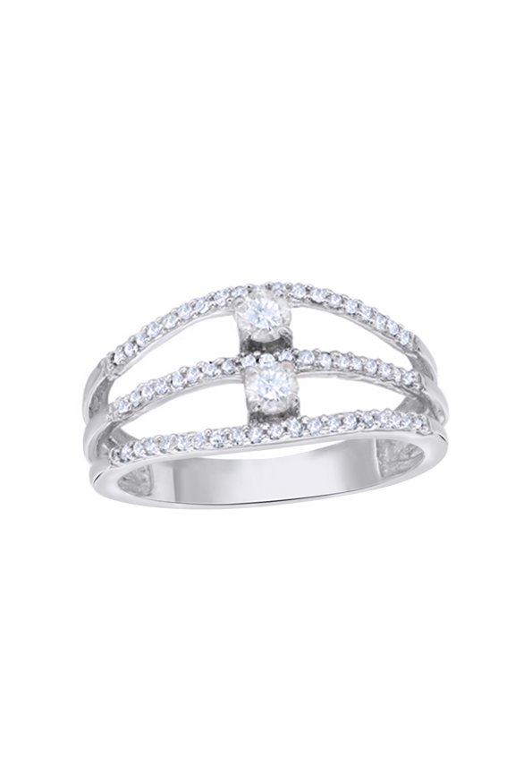 Round Cut White Natural Diamond Two Stone Split Front Ring in 10k White Gold (0.33 Cttw)