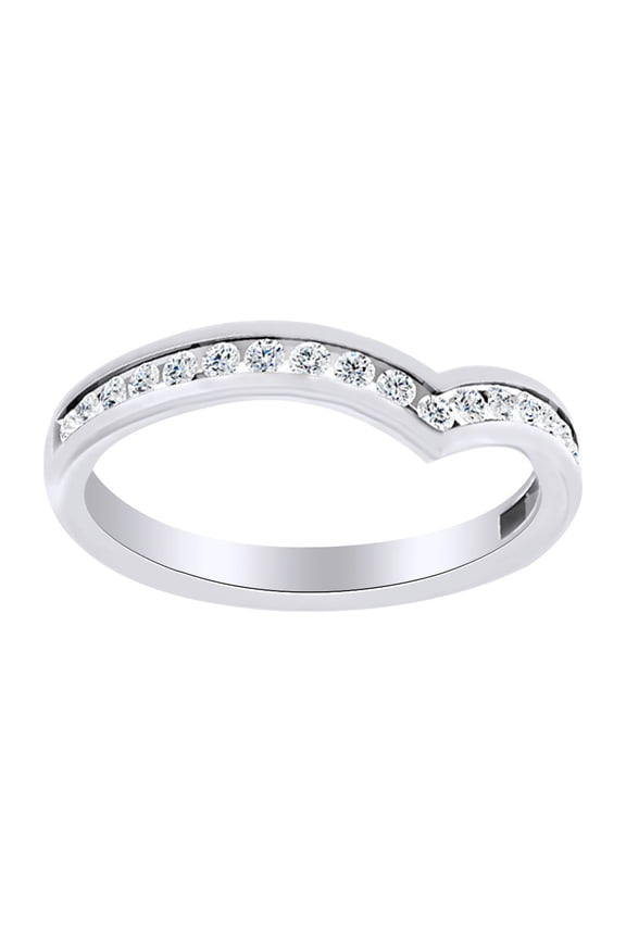 Round Cut White Natural Diamond V Contour Band Ring In 14K Solid White Gold (0.33 Ct)