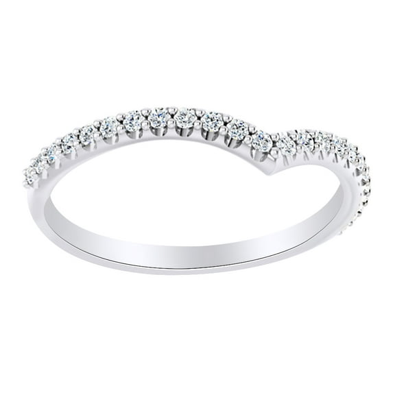 AFFY Round Cut White Natural Diamond V Shaped Band Ring In 14K Solid White Gold (0.2 Ct) By