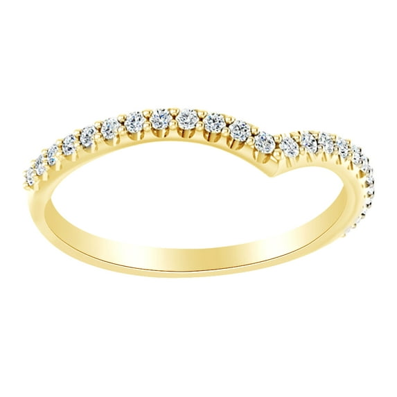 AFFY Round Cut White Natural Diamond V Shaped Band Ring In 14K Solid Yellow Gold (0.2 Ct)